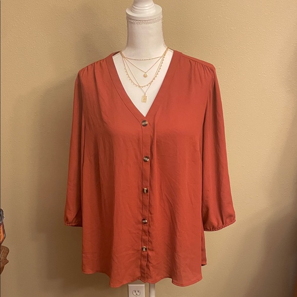 Maurices Tops - Maurices Terracotta Button-Up Blouse